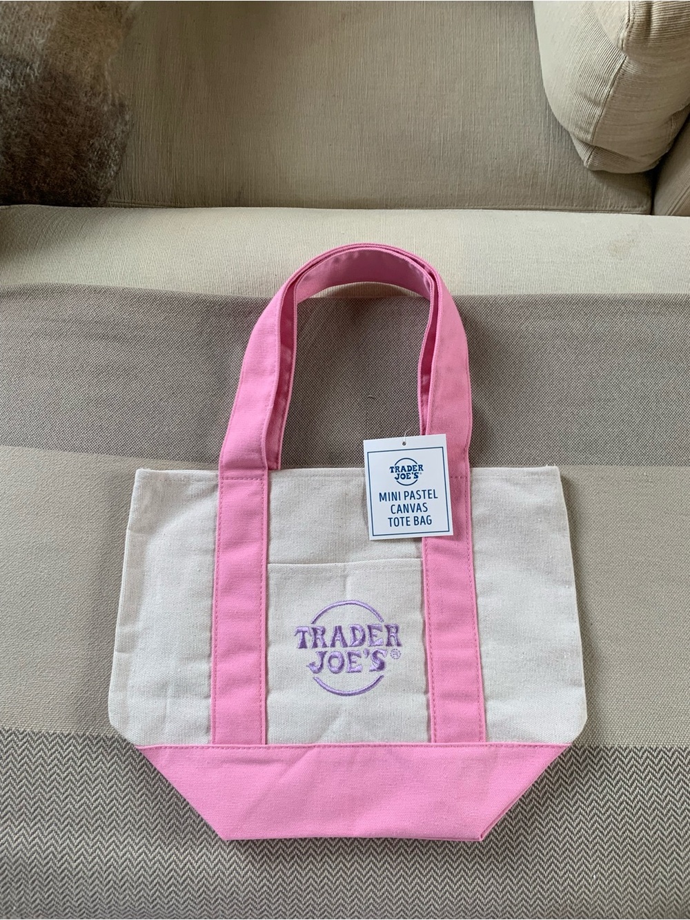 Trader Joe’s Pink & Cream Mini Pastel Canvas Tote Bag new